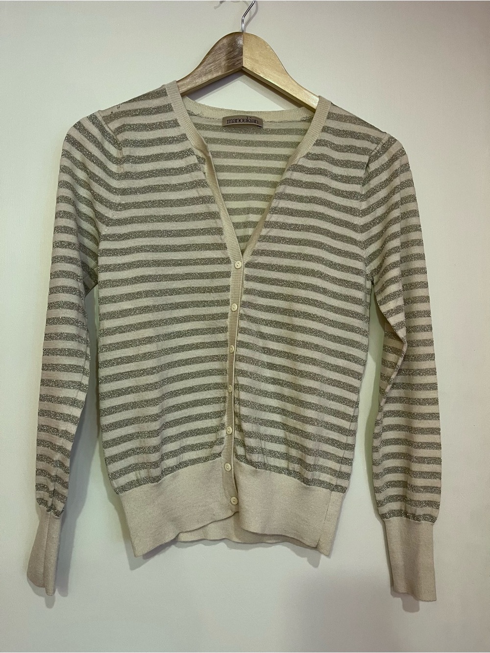 Striped Wool Blend Cardigan - Cream & Gold